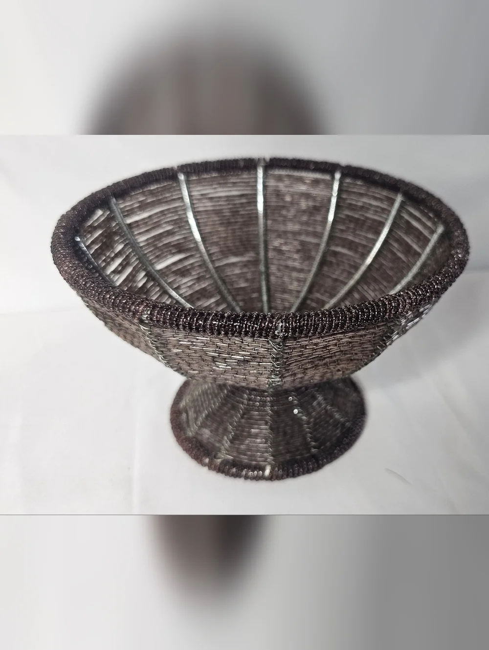 Vintage African Beaded Wire Bowl 7